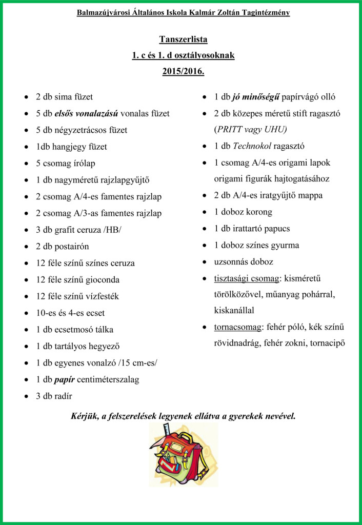 Tanszerlista